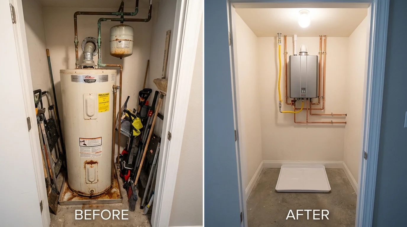 Tank water heater versus wall-mounted tankless unit comparison for Batesville, TX homeowners