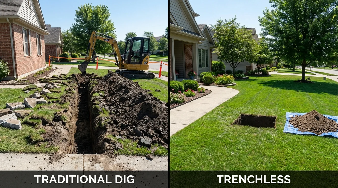 Trenchless sewer repair with minimal yard damage versus traditional excavation in Batesville, TX